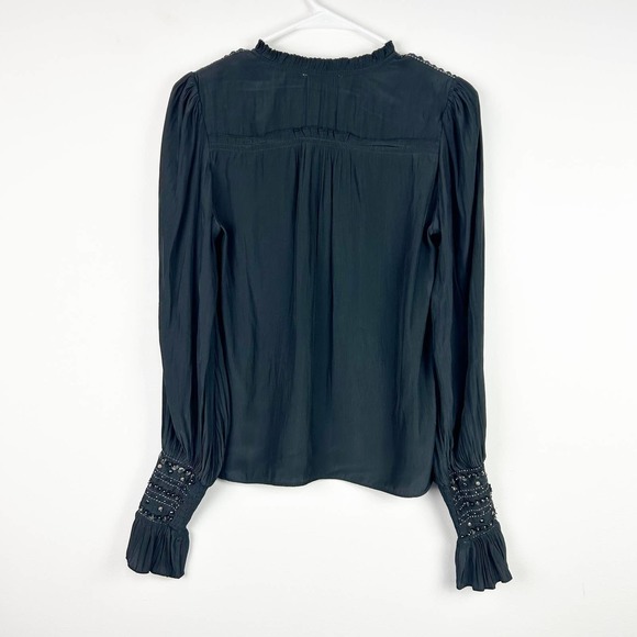 Ramy Brook New York Black Beaded Smocked Blouse Made in India Size XS - Picture 2 of 7